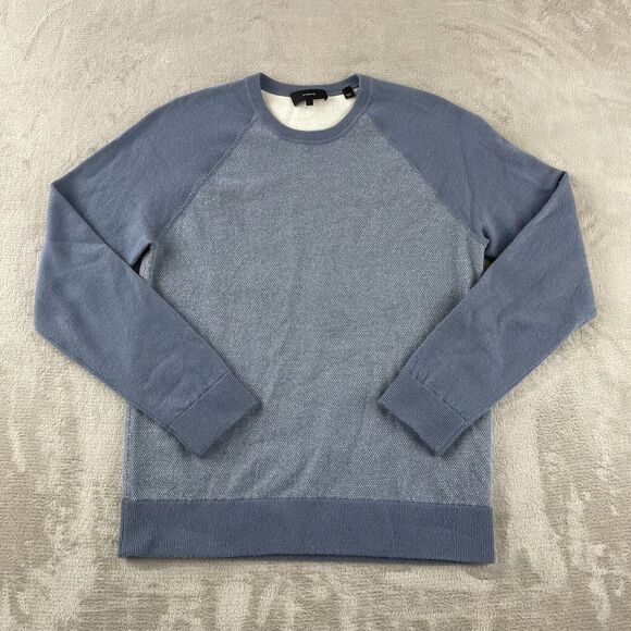 VINCE Birdseye Crewneck Sweater Men Small Blue Wool‎ Cashmere Blend Designer LS